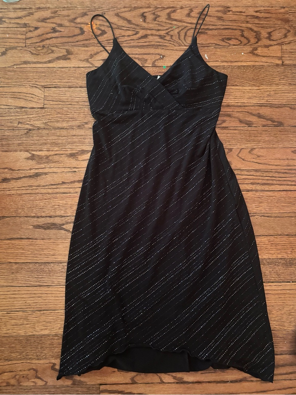 City Triangles Black Glitter Stripe Midi Slip Dress